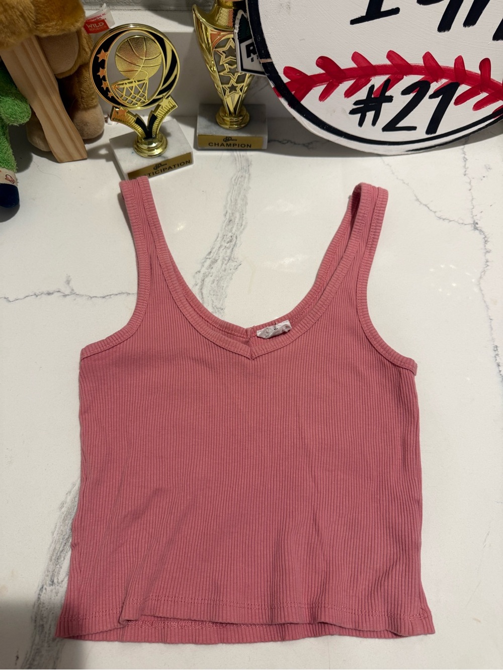 Cotton On Ribbed Rose Pink V-Neck Tank Top